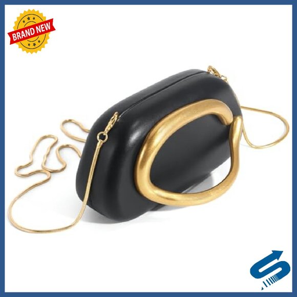 PU Leather Evening Clutch with Detachable Chain Strap, Magnetic Closure